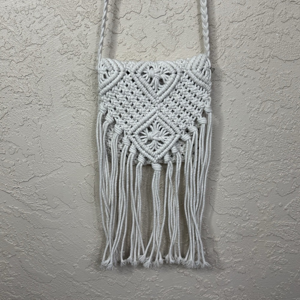 Yumi Boho Crochet Fringe Crossbody Purse Macrame Festival Hippie Cottagecore Bag